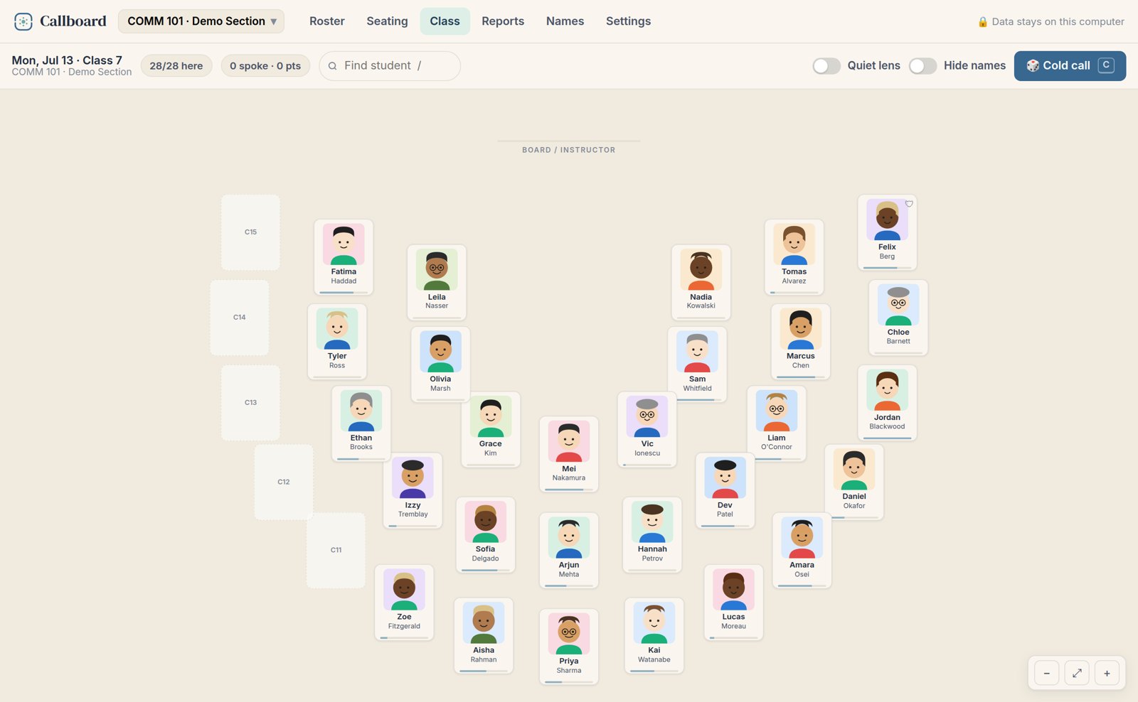 Callboard: a class on a photo seating chart